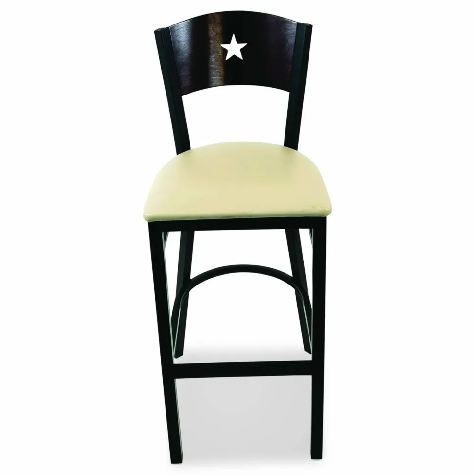 JMC Furniture Liberty Series Barstool, Supports Up to 300 lb, 28.5" Seat Height, Taupe Seat, Dark Mahogany Back, Black Base