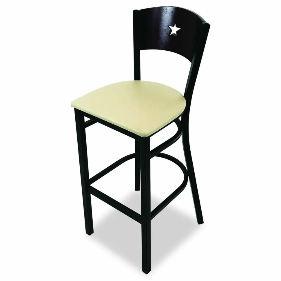 JMC Furniture Liberty Series Barstool, Supports Up to 300 lb, 28.5" Seat Height, Taupe Seat, Dark Mahogany Back, Black Base