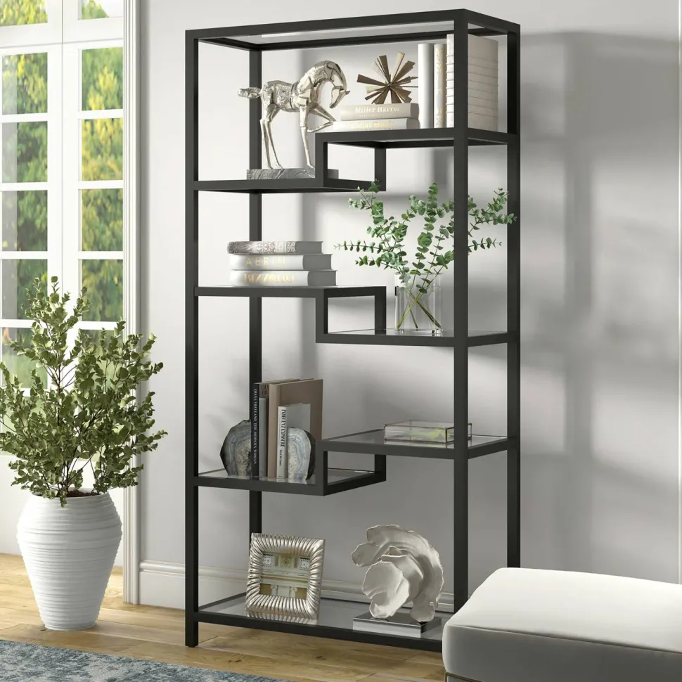 Johann 68" Tall Rectangular Bookcase in Blackened Bronze