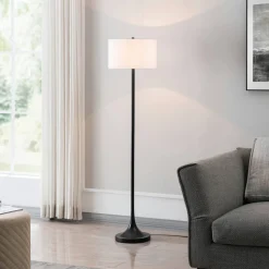Josephine 62" Tall Floor Lamp with Fabric Shade in Blackened Bronze/White