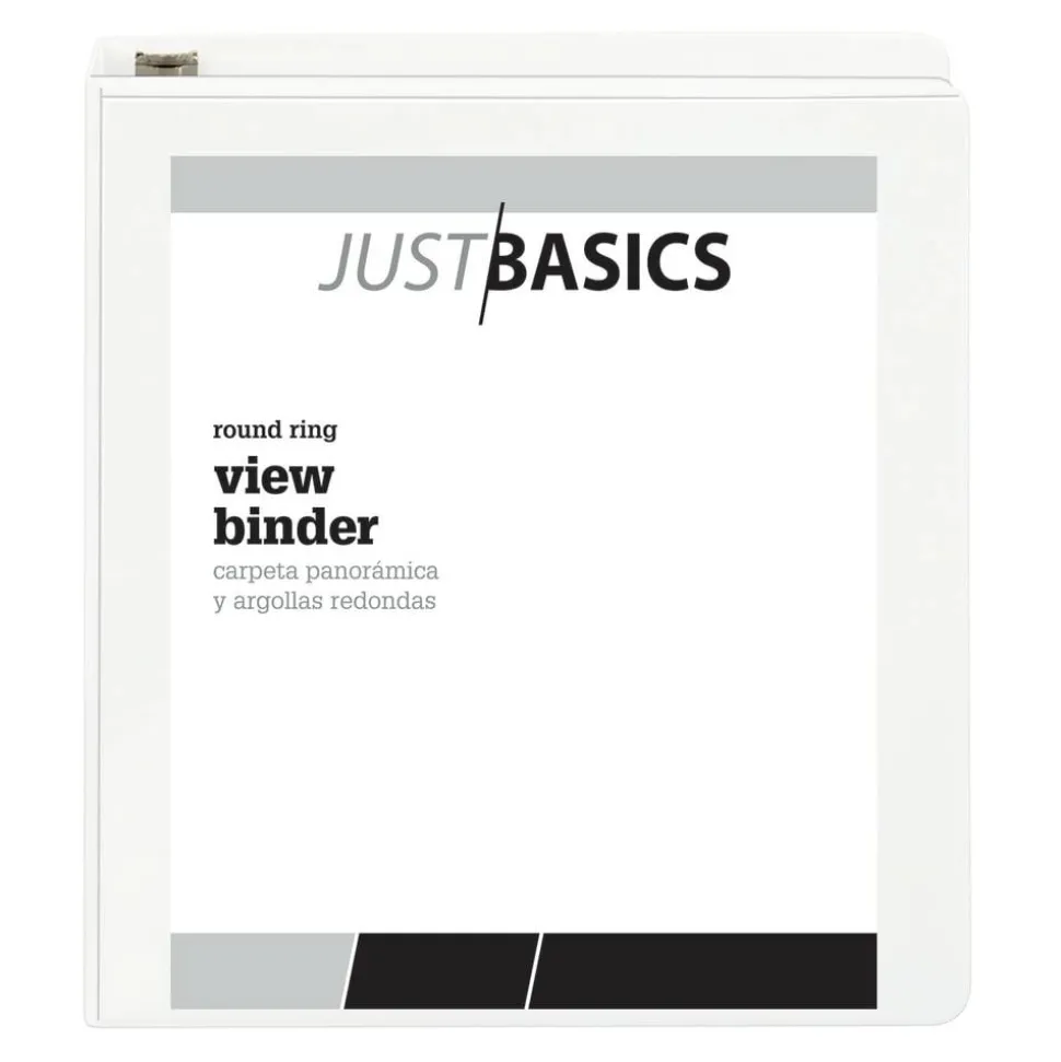 Just Basics Basic View 3-Ring Binder, 1 1/2" Round Rings, White