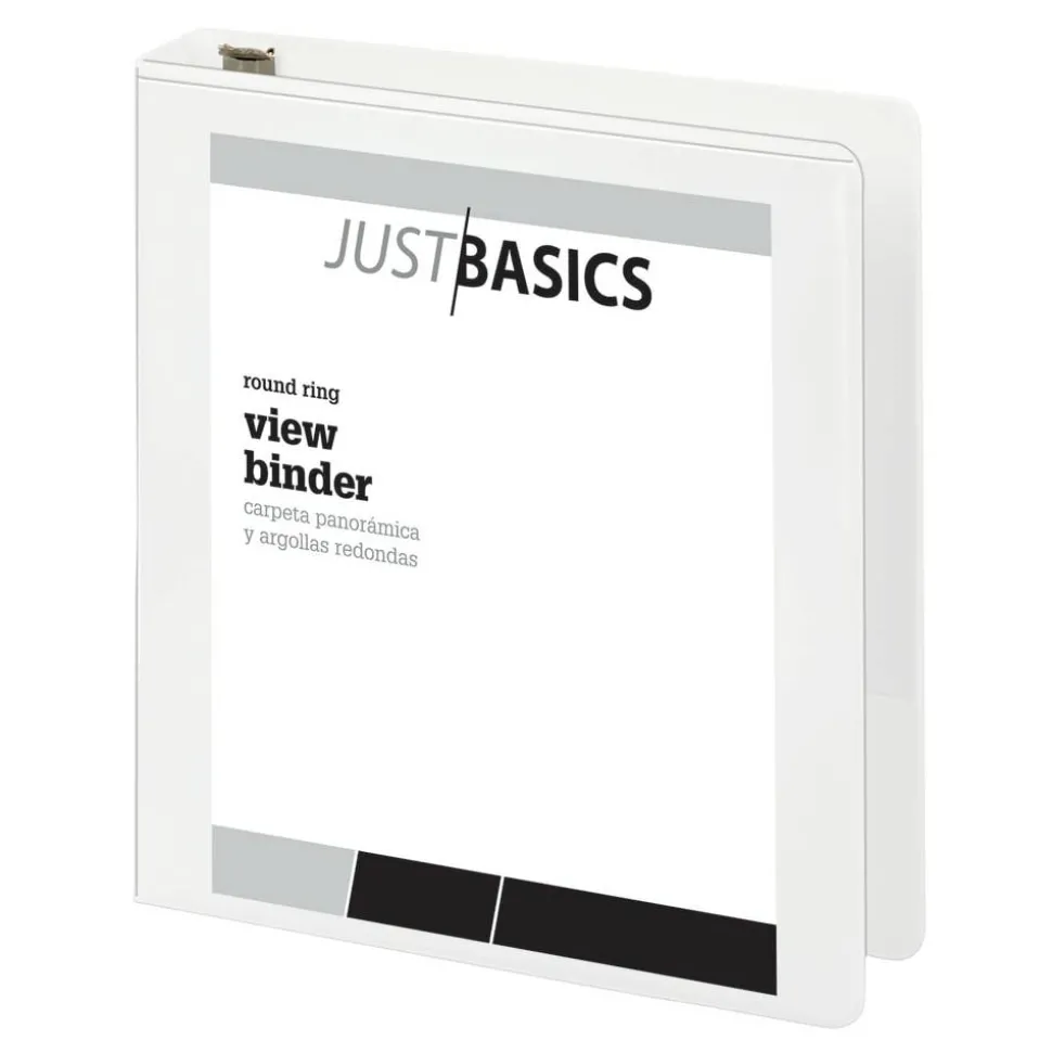 Just Basics Basic View 3-Ring Binder, 1 1/2" Round Rings, White