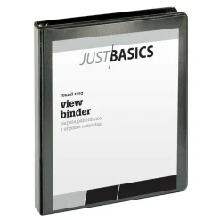 Just Basics Basic View 3-Ring Binder, 1" Round Rings, Black