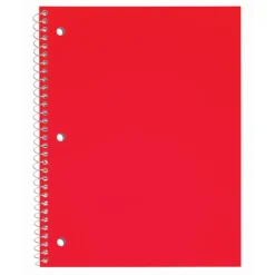 Just Basics Poly Spiral Notebook, 8" x 10-1/2", 1 Subject, Wide Ruled, 70 Sheets, Red
