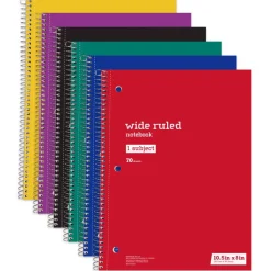 Just Basics Spiral Notebook, 8" x 10-1/2", Wide Ruled, 70 Sheets, Assorted Colors, Pack Of 6 Notebooks