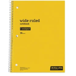 Just Basics Spiral Notebook, 8" x 10-1/2", Wide Ruled, 70 Sheets, Assorted Colors, Pack Of 6 Notebooks
