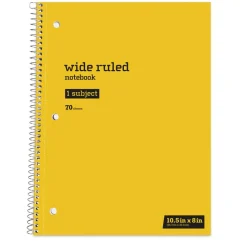 Just Basics Spiral Notebook, 8" x 10-1/2", Wide Ruled, 70 Sheets, Yellow