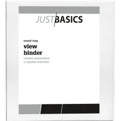 Just Basics View 3-Ring Binder, 1/2" Round Rings, White, Pack Of 12