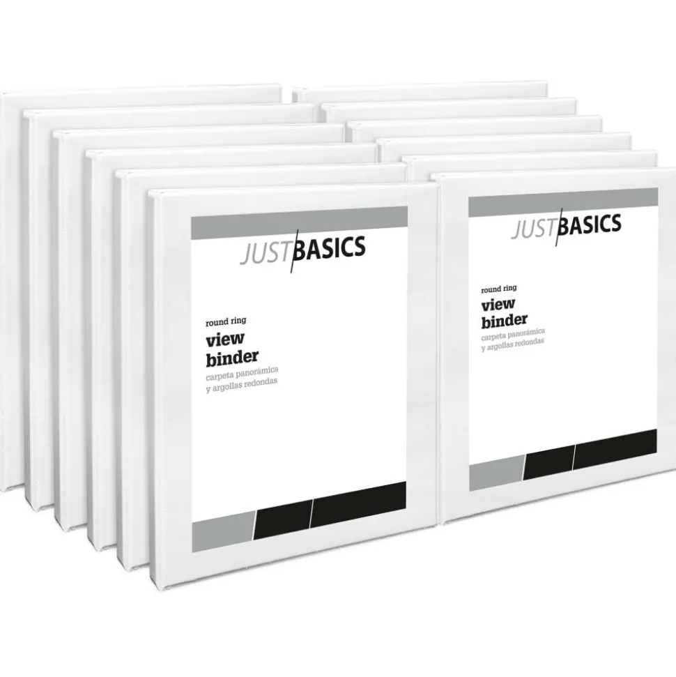 Just Basics View 3-Ring Binder, 1/2" Round Rings, White, Pack Of 12