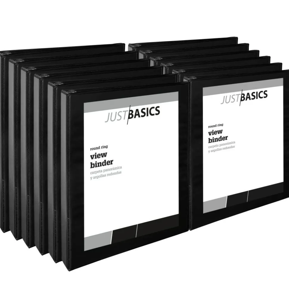 Just Basics View 3-Ring Binder, 1" Round Rings, Black, Pack Of 12