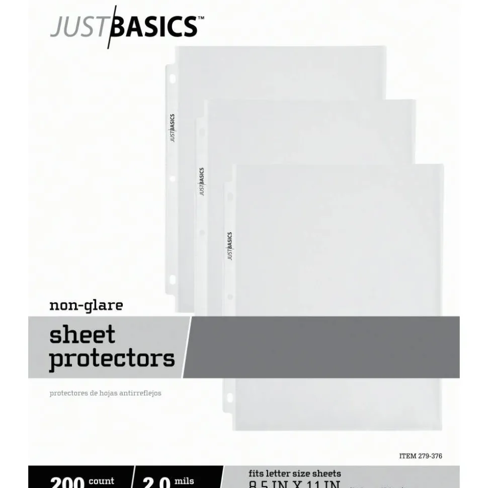 Just Basics Lightweight Sheet Protectors, 8-1/2 x 11", Non-Glare, Box Of 200