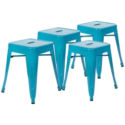 Kai 18" Table Height Stool, Stackable Backless Metal Indoor Dining Stool, Commercial Grade Restaurant Stool in Teal - Set of 4