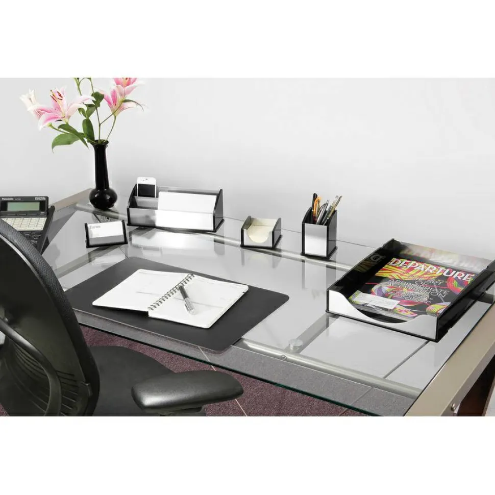 Kantek Letter Tray, 2.25"H x 10.25"W x 13.50"D, Desktop, Stackable, Black, Silver, Acrylic, Aluminum