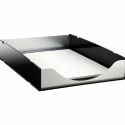 Kantek Letter Tray, 2.25"H x 10.25"W x 13.50"D, Desktop, Stackable, Black, Silver, Acrylic, Aluminum