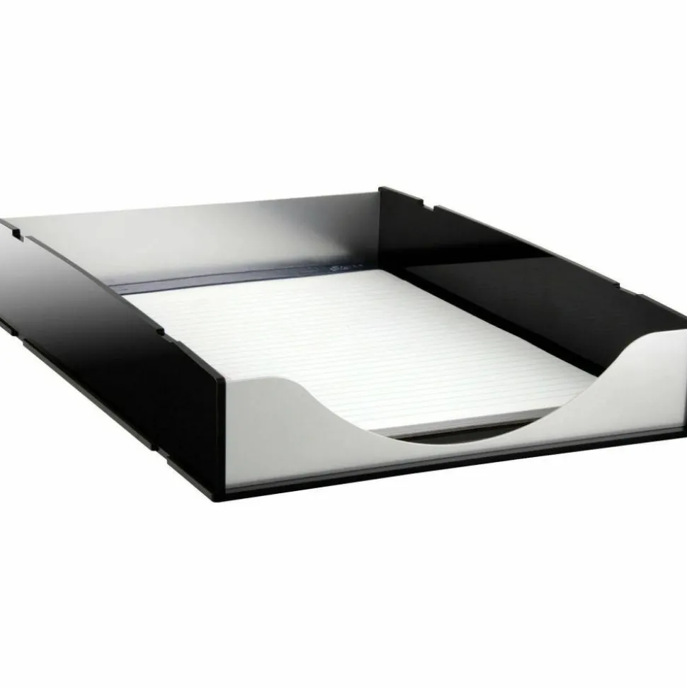 Kantek Letter Tray, 2.25"H x 10.25"W x 13.50"D, Desktop, Stackable, Black, Silver, Acrylic, Aluminum