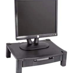 Kantek Adjustable Standard Monitor Stand with Drawer - 60 lb Load Capacity - Black