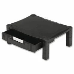 Kantek Adjustable Standard Monitor Stand with Drawer - 60 lb Load Capacity - Black