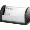 Kantek Business Card Holder, 2.3"H x 4.4"W x 1.8"D, Acrylic, Aluminum, Black, Silver
