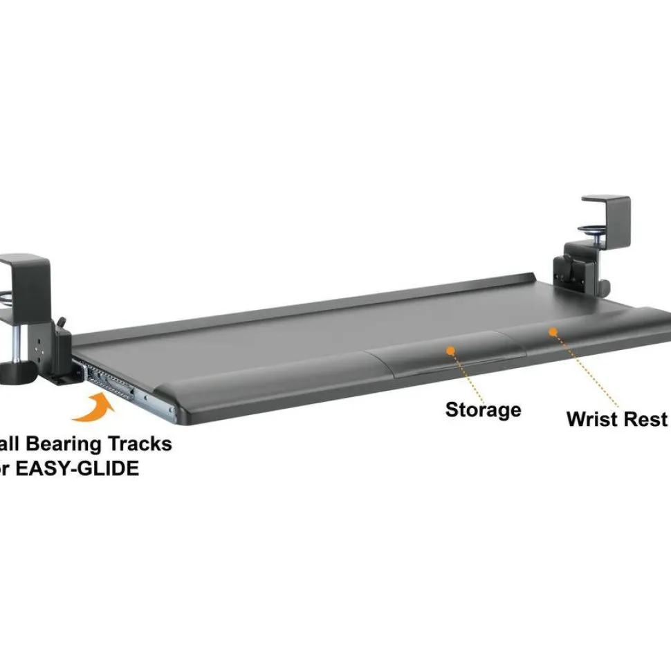 Kantek Desk Clamp Five-Position Tilting Keyboard Tray, 26.8" x 11.1, Black