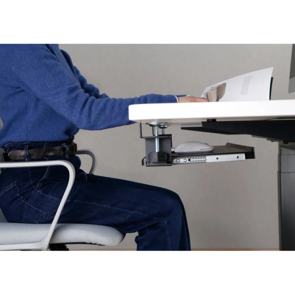 Kantek Desk Clamp Five-Position Tilting Keyboard Tray, 26.8" x 11.1, Black