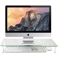 Kantek Glass Monitor Riser, 3 1/4"H x 22"W x 8 1/4"D, White