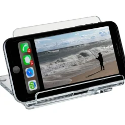 Kantek Mobile Phone Stand - Portrait, Landscape - Acrylic - Clear - Adjustable Angle, Foldable, Non-skid Feet - 1 Each