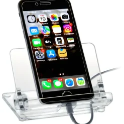 Kantek Mobile Phone Stand - Portrait, Landscape - Acrylic - Clear - Adjustable Angle, Foldable, Non-skid Feet - 1 Each