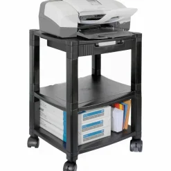 Kantek 3-Shelf Mobile Printer/Fax Stand, 19 3/4"-24 1/4"H x 17"W x 13 1/4"D, Black