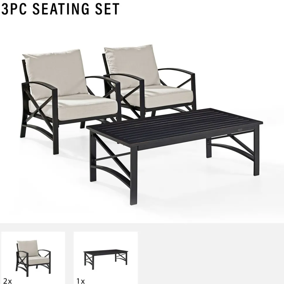 Kaplan 3Pc Outdoor Metal Armchair Set