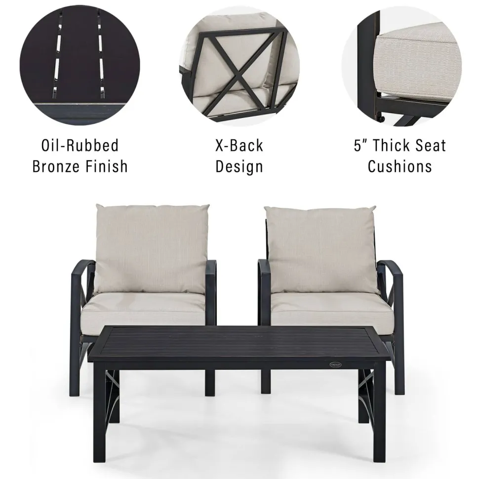 Kaplan 3Pc Outdoor Metal Armchair Set