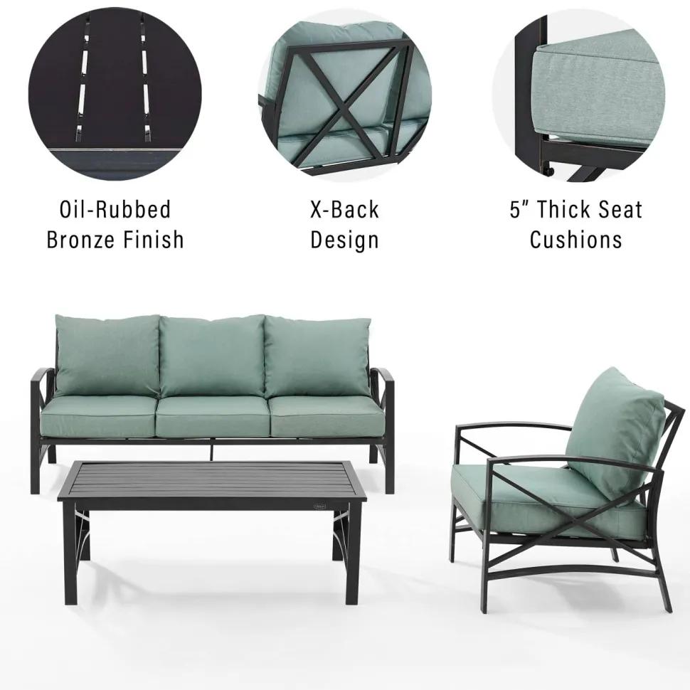 Kaplan 3Pc Outdoor Metal Sofa Set