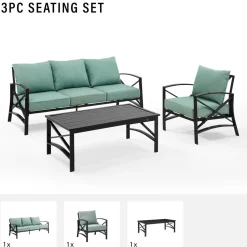 Kaplan 3Pc Outdoor Metal Sofa Set