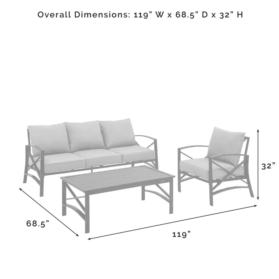 Kaplan 3Pc Outdoor Metal Sofa Set