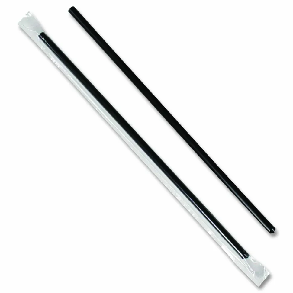 Karat Jumbo Straws, 9", Plastic, Black, 2,000/Carton