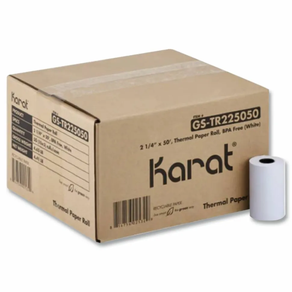 Karat Thermal Paper Rolls, 2.25" x 50 ft, White, 50/Carton