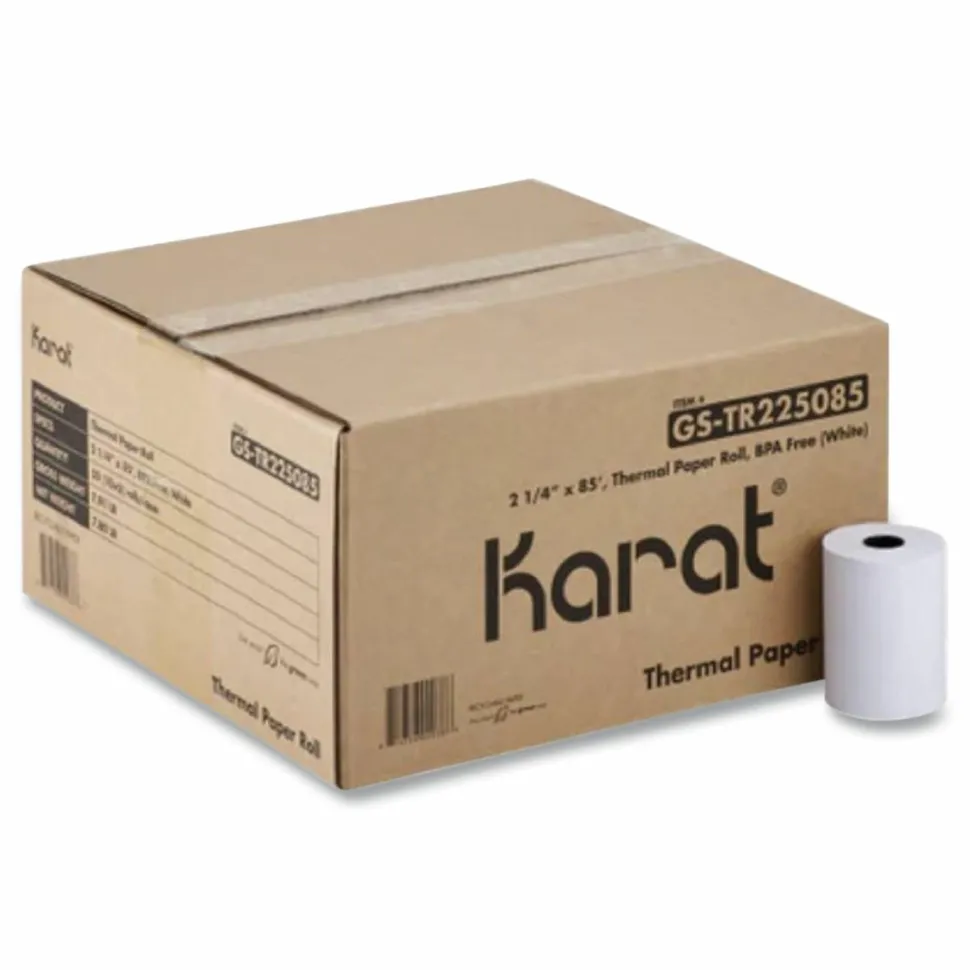 Karat Thermal Paper Rolls, 2.25" x 85 ft, White, 50 Rolls/Carton