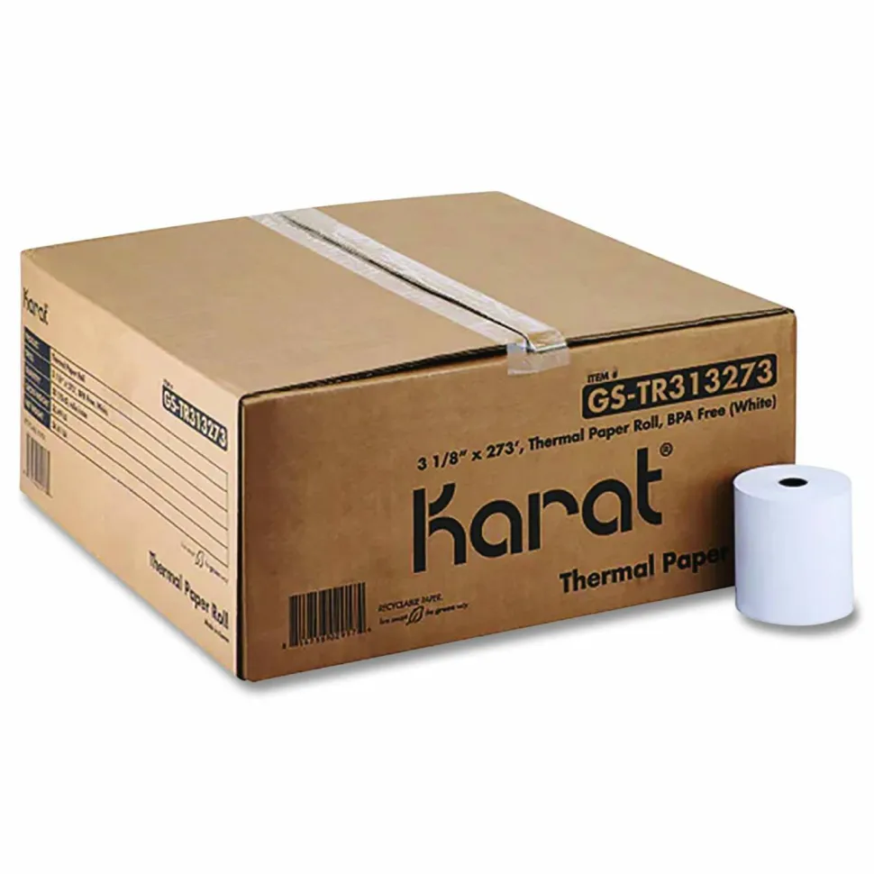 Karat Thermal Paper Rolls, 3.13" x 273 ft, White, 50/Carton