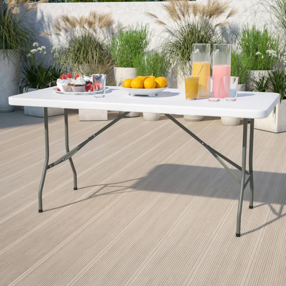 Kathryn 5-Foot Granite White Plastic Folding Table