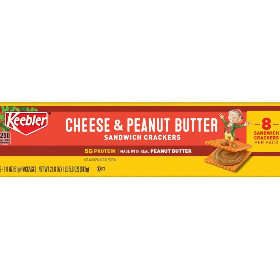 Keebler Sandwich Crackers, Single Serve Snack Crackers, Office and Kids Snacks, Big Snack Pack, Cheese and Peanut Butter, 21.6oz Tray (12 Packs)