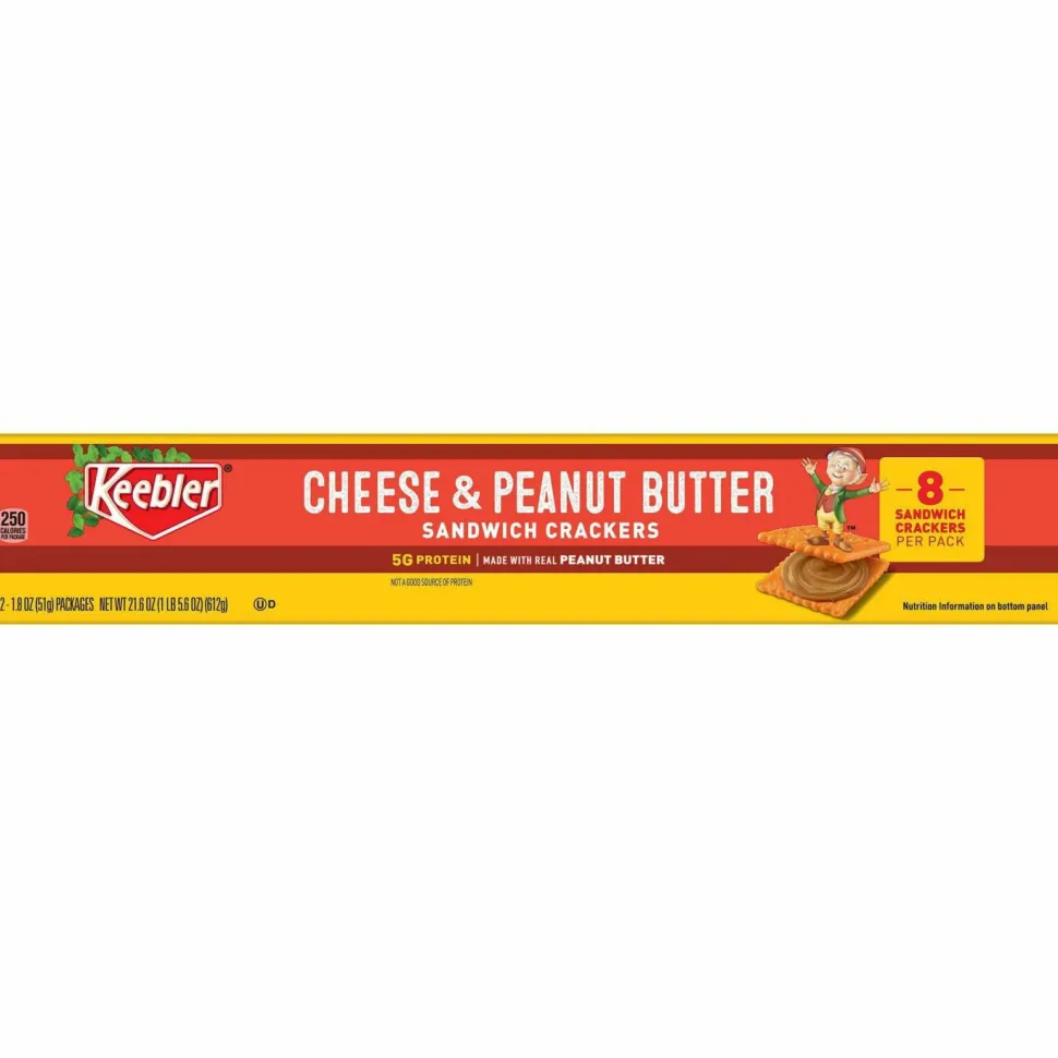 Keebler Sandwich Crackers, Single Serve Snack Crackers, Office and Kids Snacks, Big Snack Pack, Cheese and Peanut Butter, 21.6oz Tray (12 Packs)
