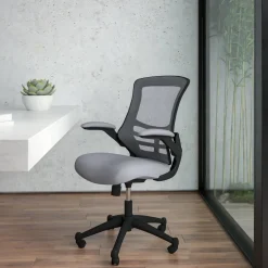 Kelista Mid-Back Dark Gray Mesh Swivel Ergonomic Task Office Chair with Flip-Up Arms