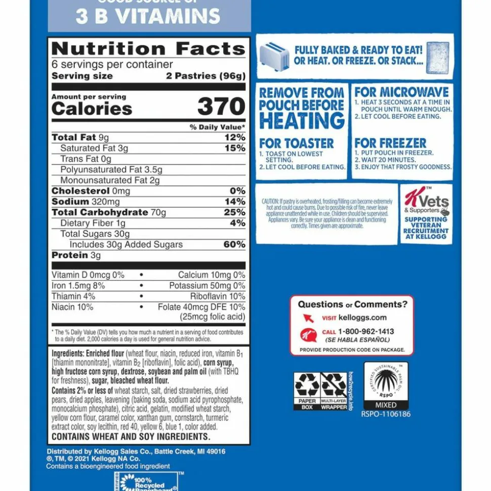 Kellogg's Pop Tarts, Frosted Strawberry, 3.67 oz, 2/Pack, 6 Packs/Box