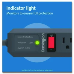 Kensington Guardian Surge Protector, 6 AC Outlets, 15 ft Cord, 540 J, Gray