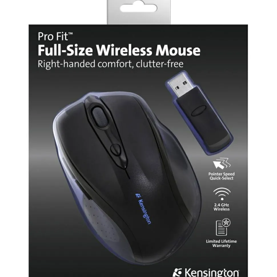 Kensington Pro Fit Wireless Mouse, Full-Size, Black