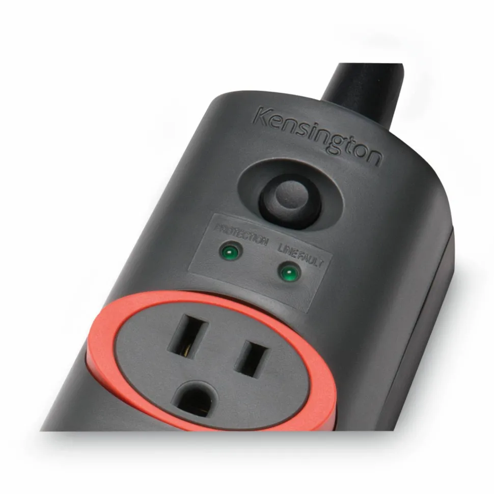 Kensington SmartSockets Color-Coded Strip Surge Protector, 6 AC Outlets, 7 ft Cord, 945 J, Black