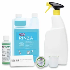 Keurig K-Cup Pod Brewer Deep Cleaning Kit, 4 oz Complete Cafe, (3) 32oz Rinza, (15) K-Cup Cleaning Cups, Empty Spray Bottle
