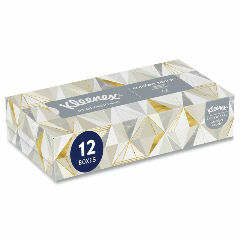 Kimberly Clark Kleenex Professional 2 Ply Facial Tissue, Flat Box, White, 125 Tissues Per Box, Case Of 12 Boxes