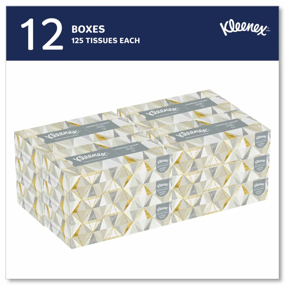 Kimberly Clark Kleenex Professional 2 Ply Facial Tissue, Flat Box, White, 125 Tissues Per Box, Case Of 12 Boxes