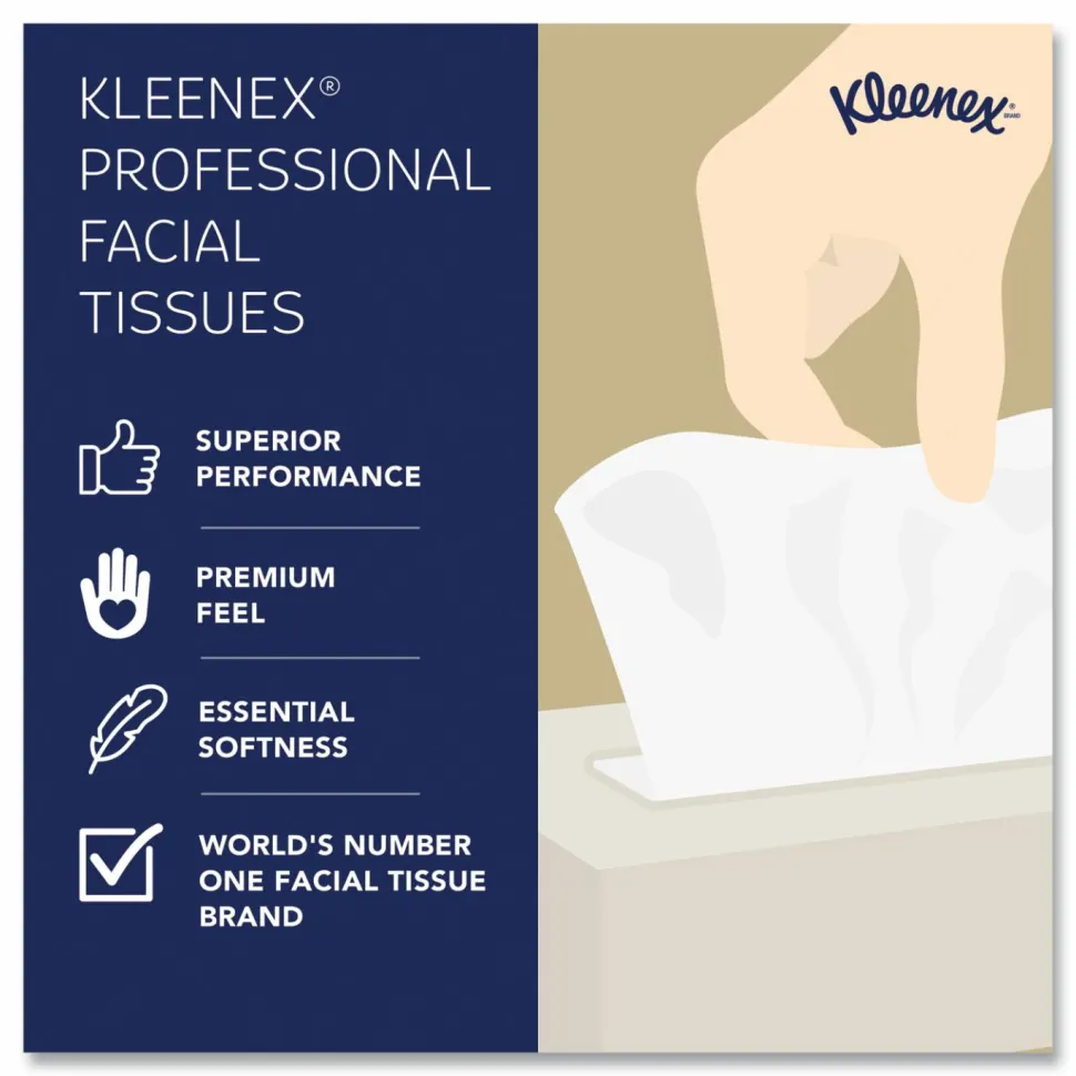 Kimberly Clark Kleenex Professional 2 Ply Facial Tissue Flat Box (21606), White, 125 Tissues/Box