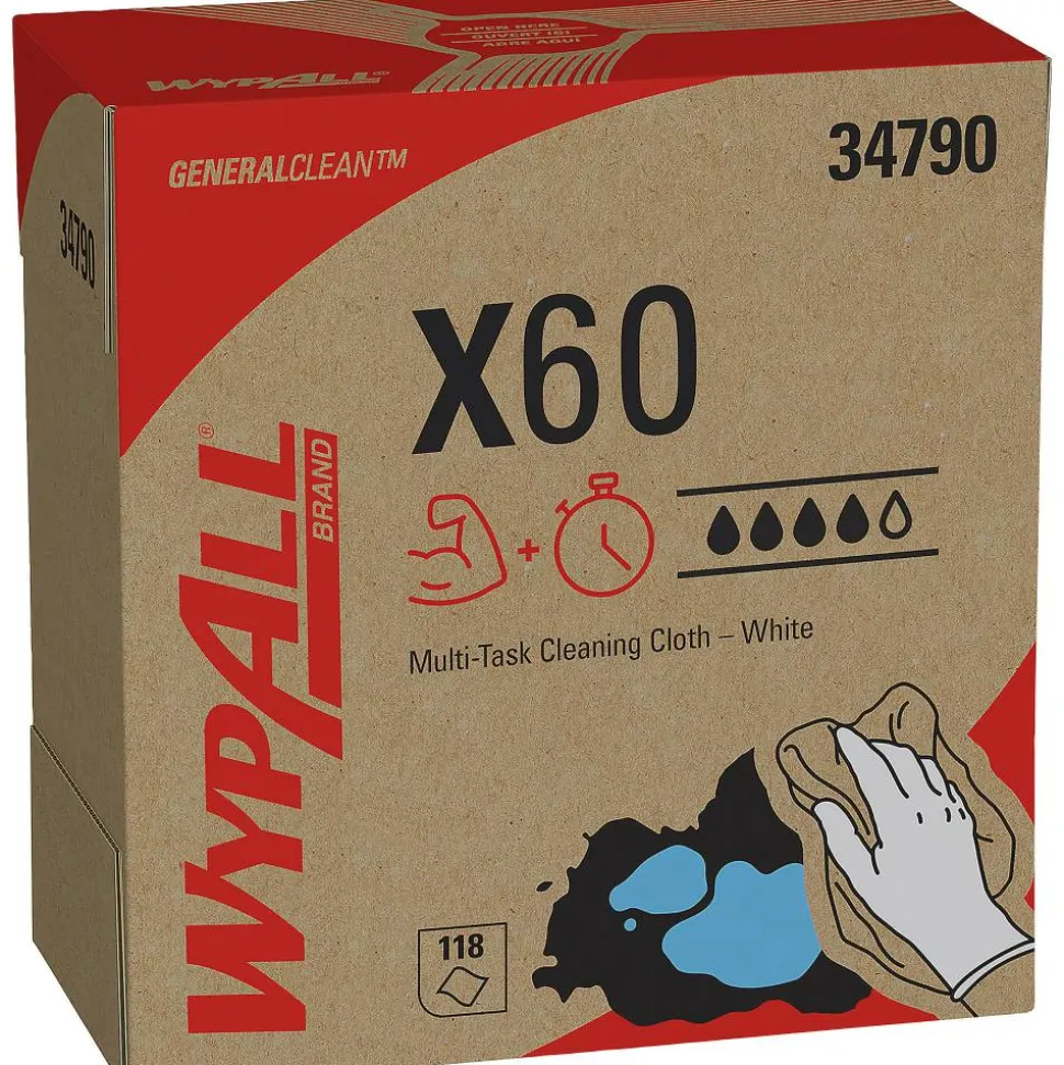 Kimberly-Clark Professional Wipers WypAll X60 Pop-Up Box, 9 1/10" x 16 4/5", Box Of 118